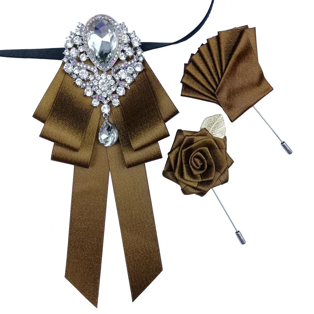 Men's Women's Wedding Bow Tie Brooch Flower Corsage 3-Piece Set