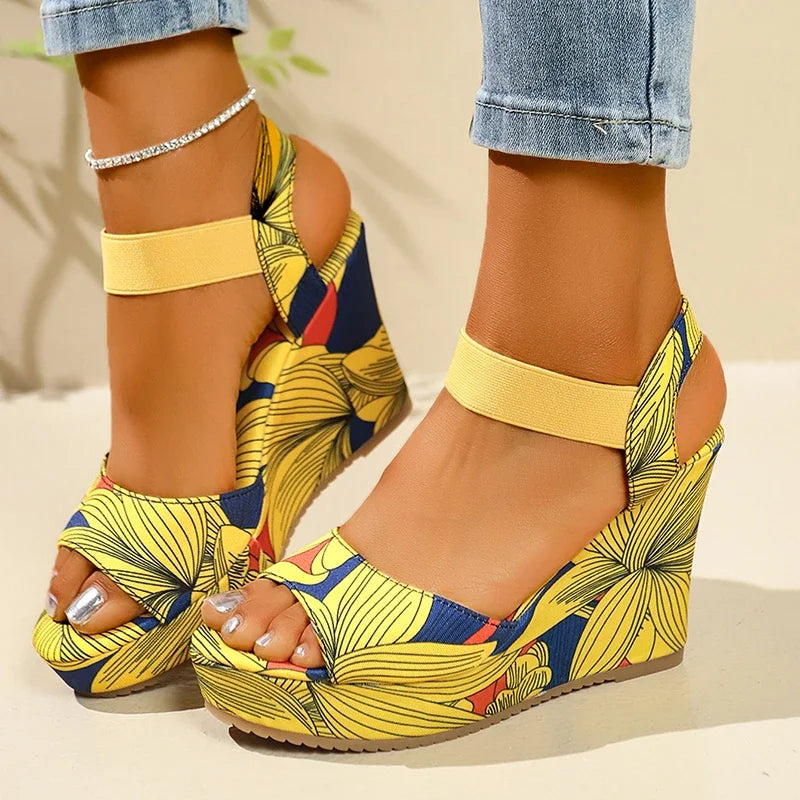 Women's Retro Ethnic Print Platform Wedge Sandals