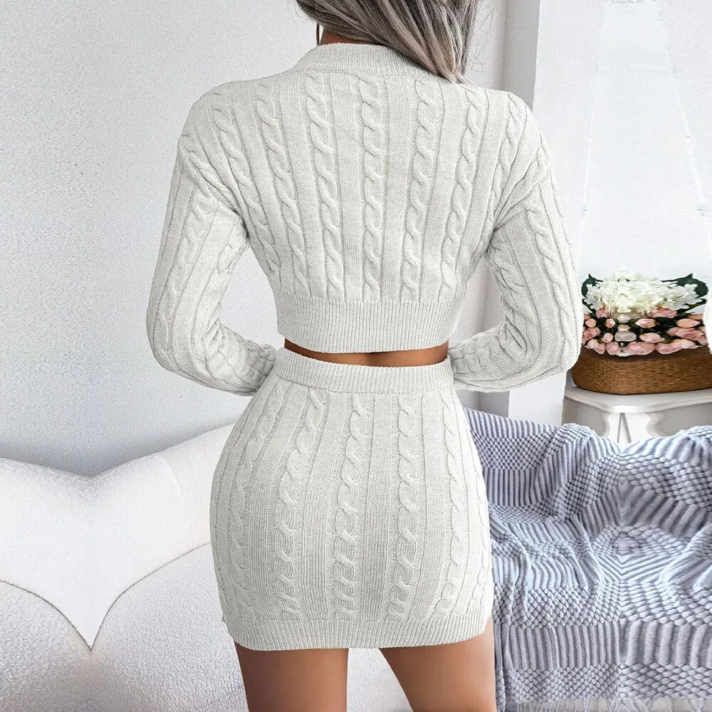 Women's Twist Crop Sweater and Knit Skirt Two-Piece Set