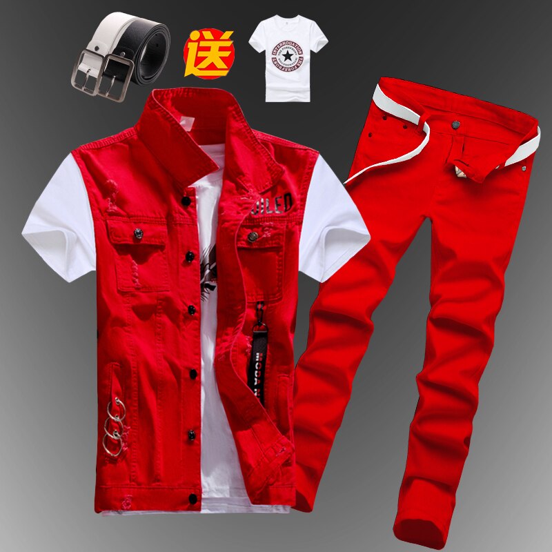 Men's Slim Fit Sleeveless Denim Vest and Jeans Two-Piece Set