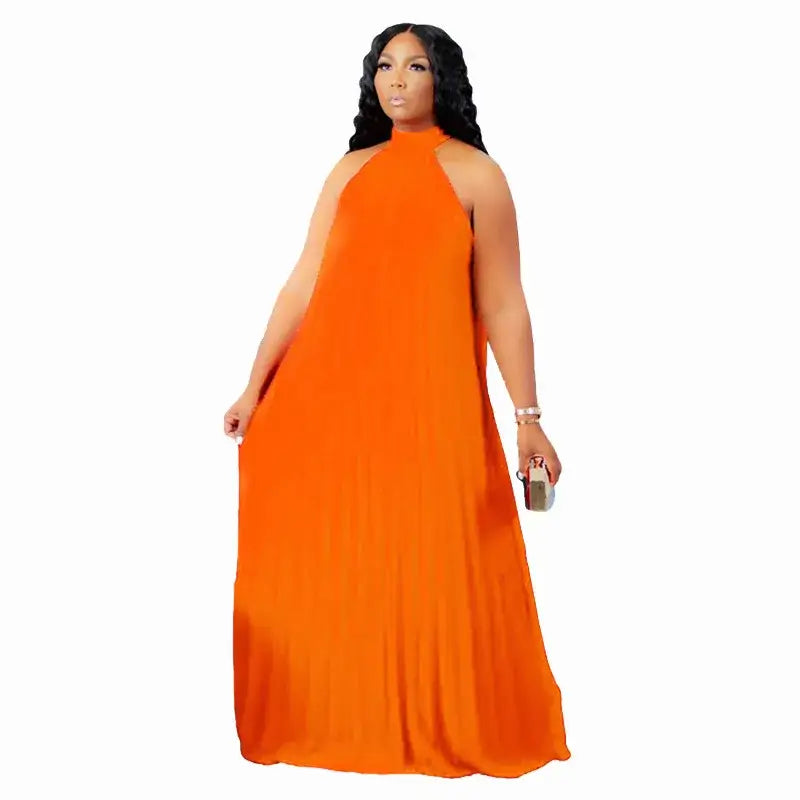 Women's Plus-Size Halter Hollow Split A-Line Bandage Maxi Dress