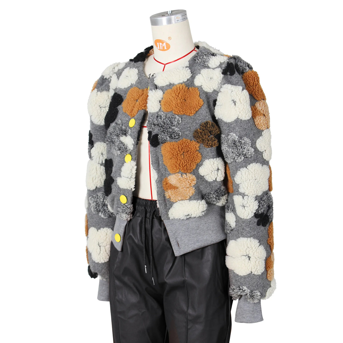 Women's Floral Print Puff-Sleeve Sherpa Fleece Bomber Jacket