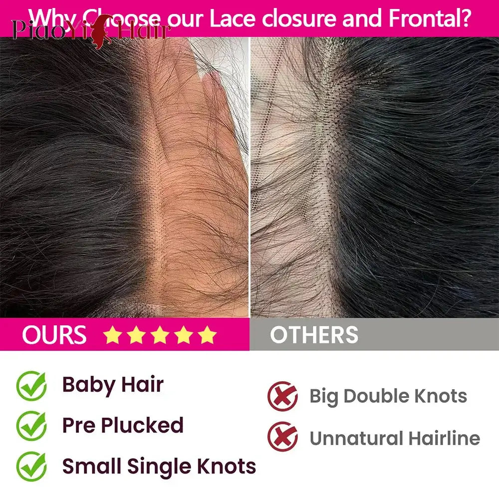 Comparison of Lace closure and Frontal showing benefits of Frontal Only 13x6 Straight 13x6 13X4 HD Lace Frontal Brazilian Human Hair.