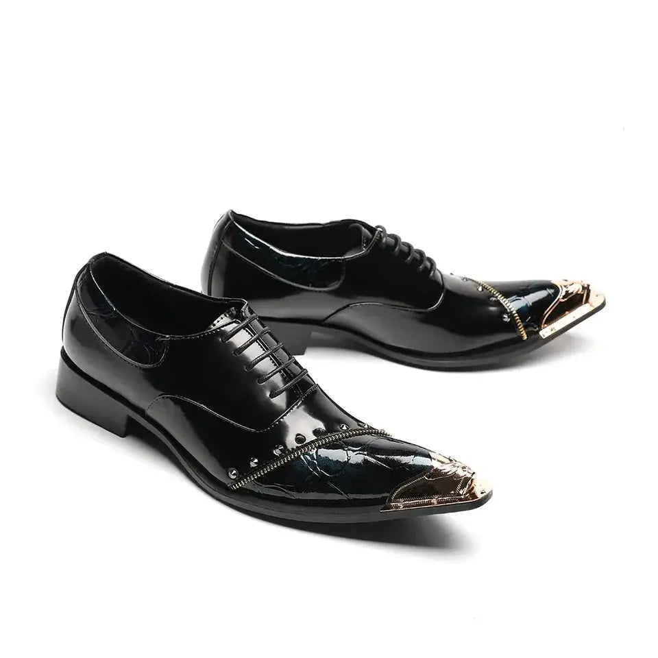 Men's Glitter Gold Italian Pointed Leather Wedding Dress Shoes