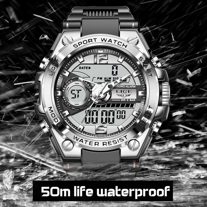 Men's Digital Military LED Quartz Watch, Splash-Resistant