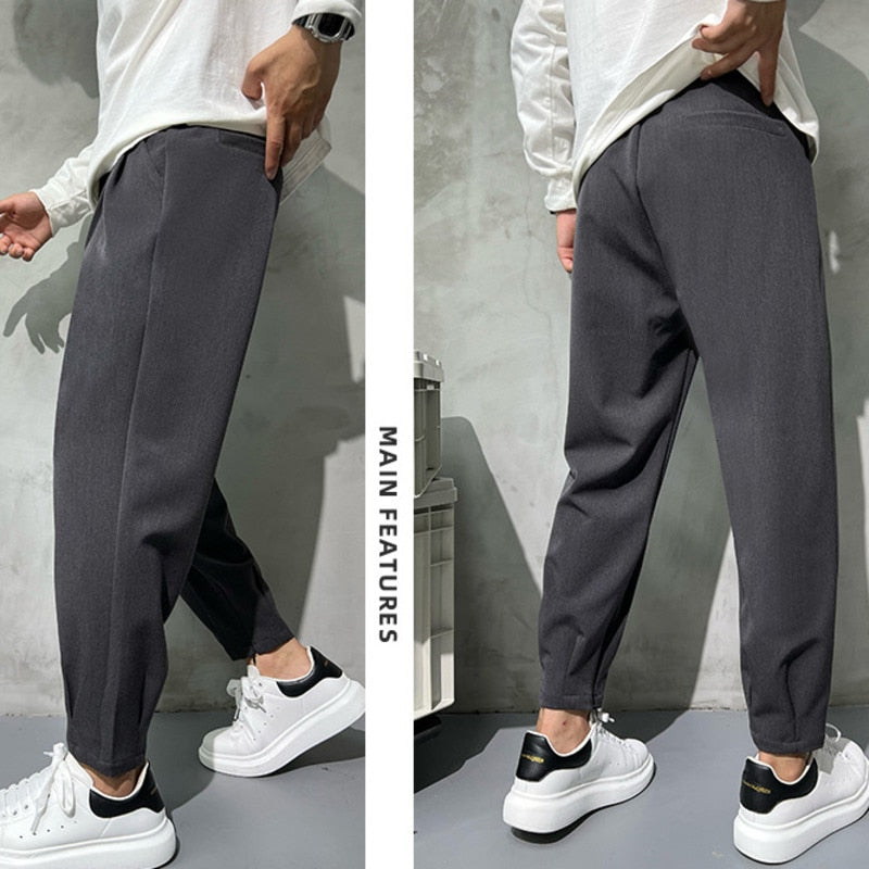 Men's Solid Ankle-Zip Straight Business Dress Pants