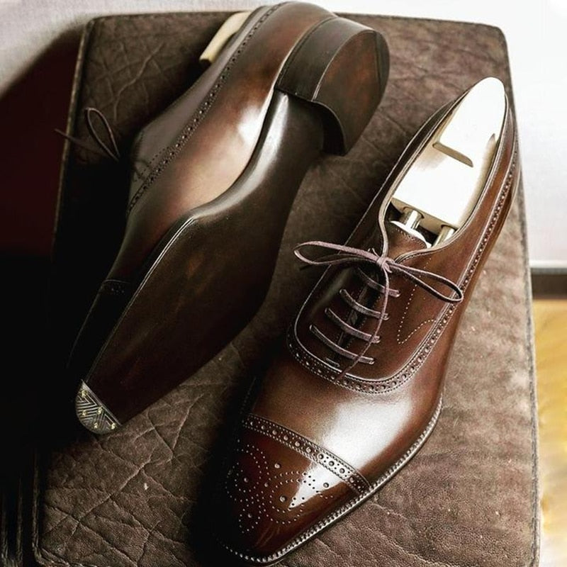 Men's Brown Black PU Lace-up Brogue Oxford Dress Shoes