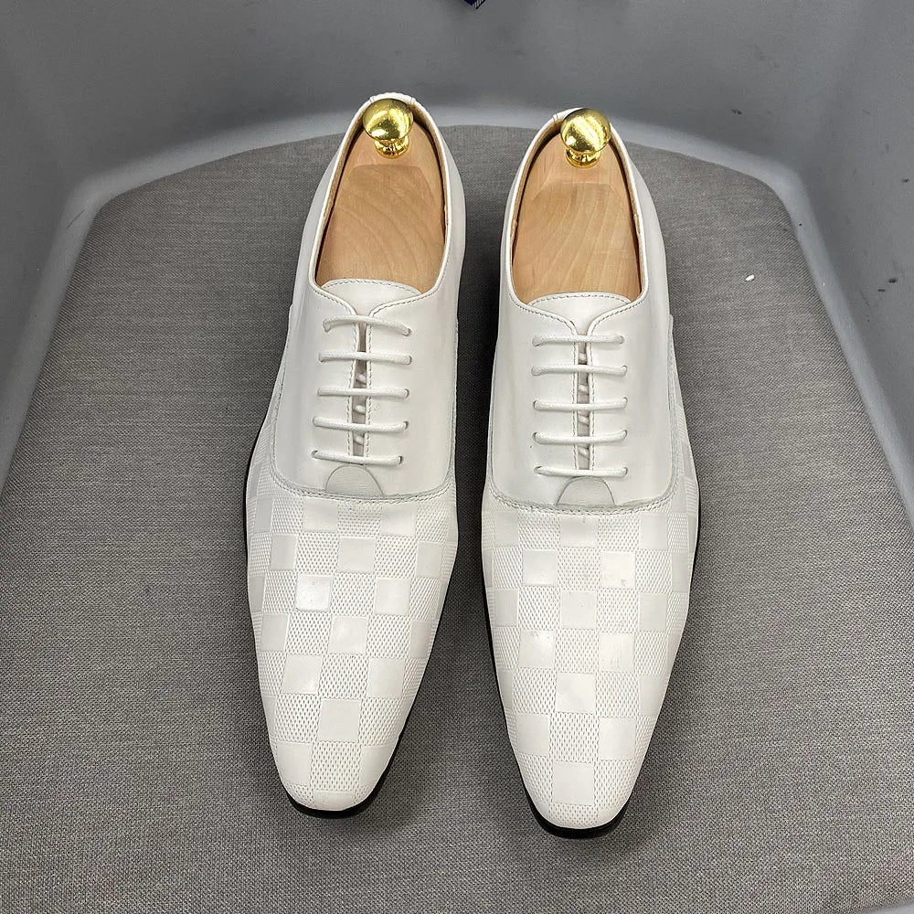 Men's White Leather Pointed-Toe Oxford Dress Shoes Sizes 6-13