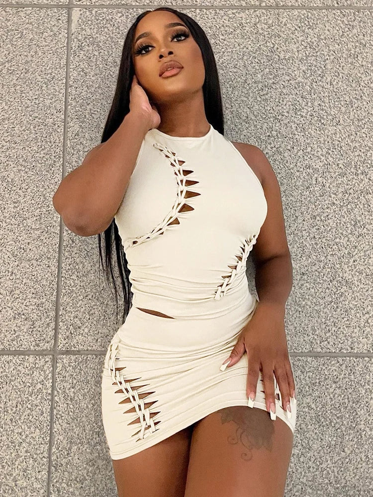 Women's Autumn Tank Top and Mini Skirt Two-Piece Set