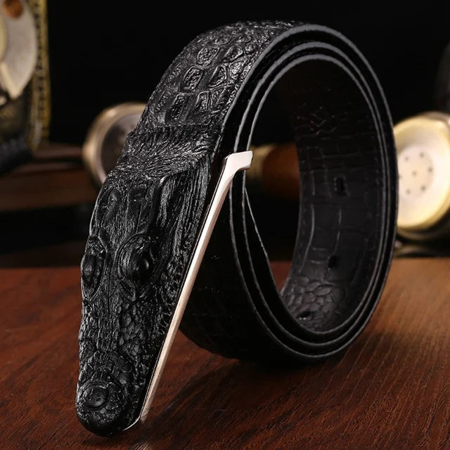 Men's 3D Alligator Crocodile Cow Leather Belt Coffee Black