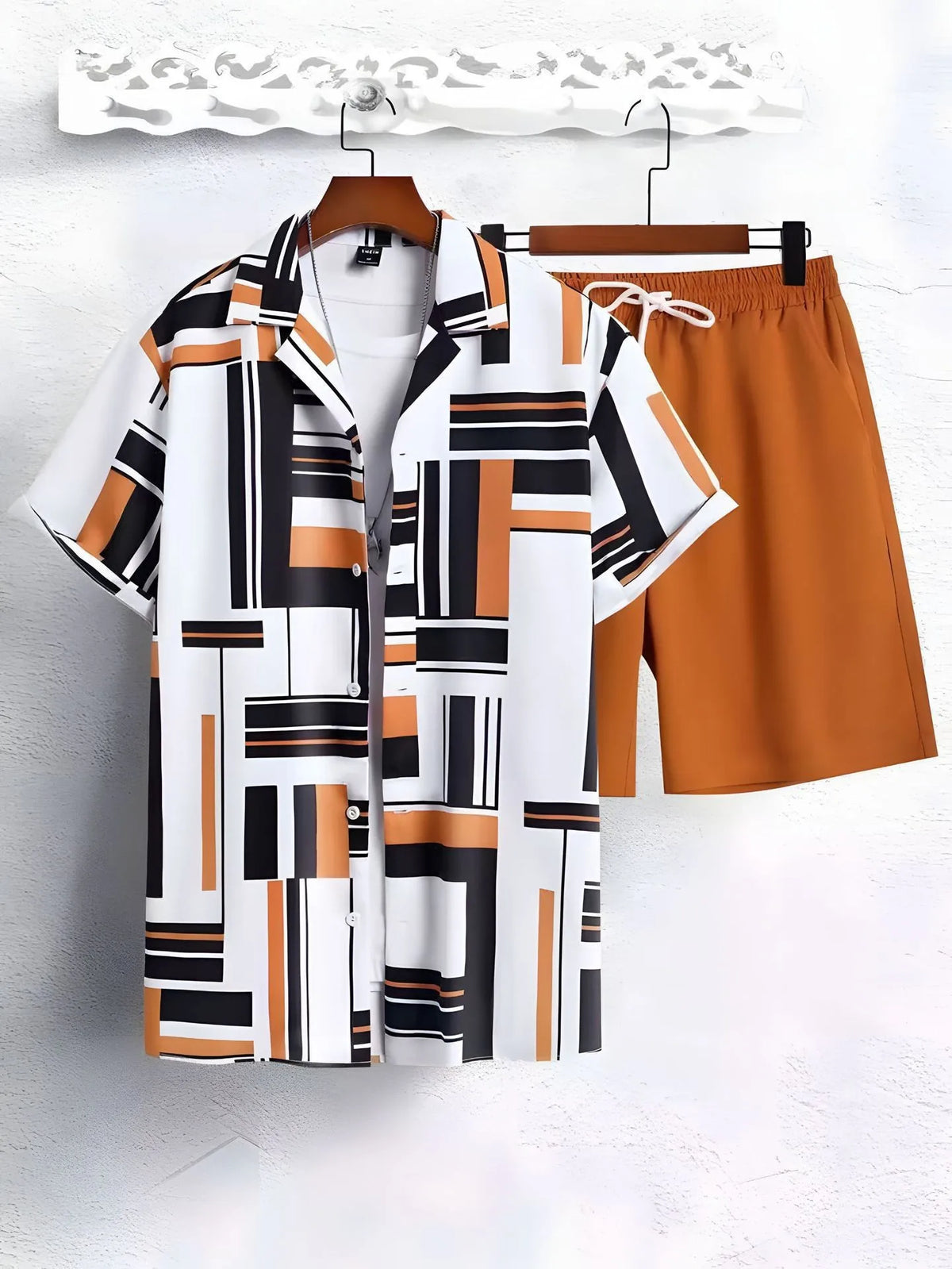 Men's Coconut Print Shirt and Shorts Two-Piece Set