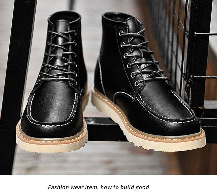 Men's Hidden Heel Elevator Leather Height Boots 6-10CM