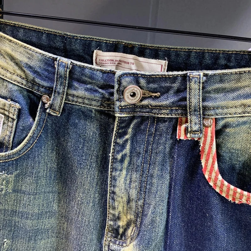 Men's Retro Loose Stitch Wide-Leg Baggy Jeans