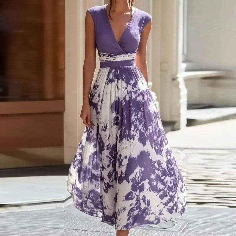 Women's Sleeveless Deep-V Pleated Bohemian Maxi Dress