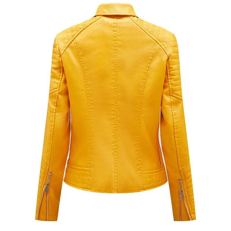 Women's Faux Leather Zipper Biker Jacket