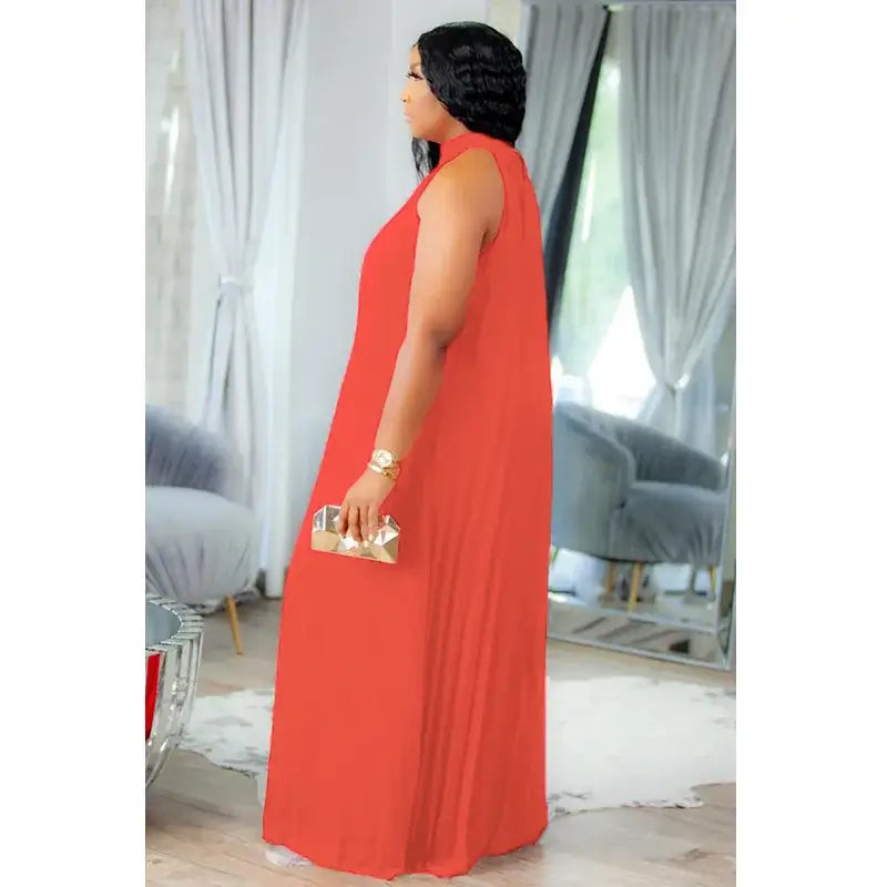 Women's Plus-Size Halter Hollow Split A-Line Bandage Maxi Dress