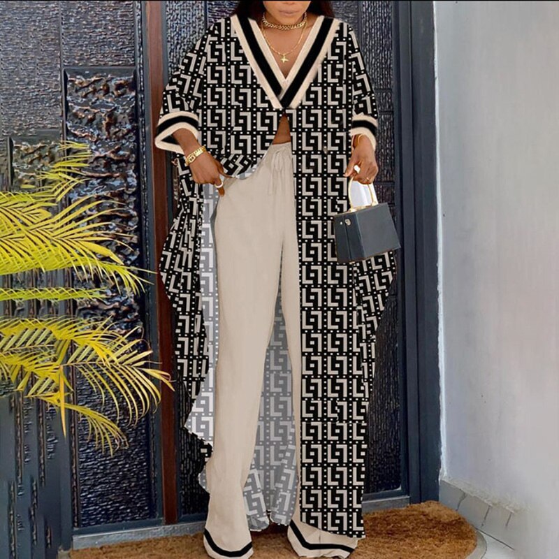 Women's Printed Elastic Waist Top and Pants Two-Piece Set