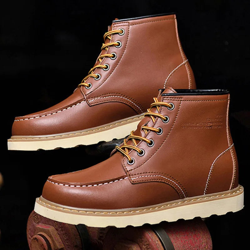 Men's Hidden Heel Elevator Leather Height Boots 6-10CM