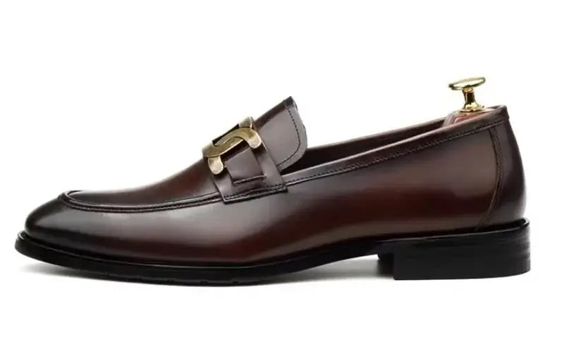 Men's Metal Buckle Genuine Leather Slip-On Wedding Dress Shoes