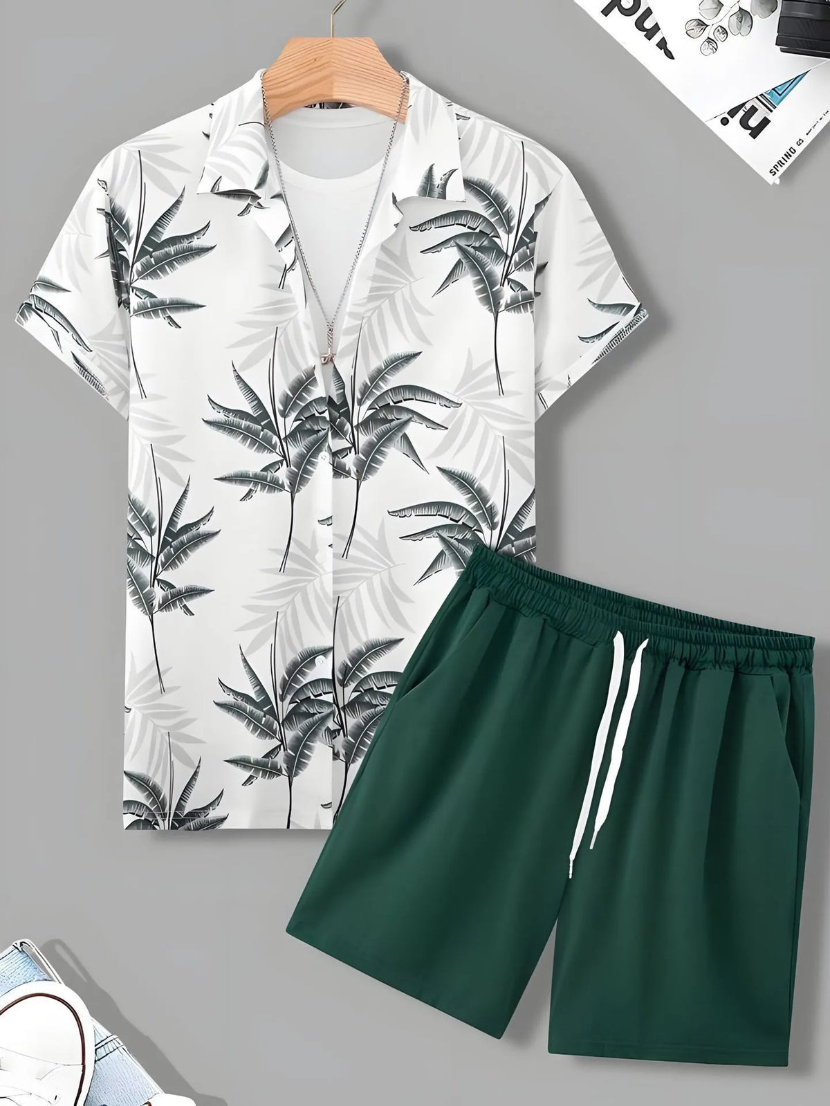 Men's Coconut Print Shirt and Shorts Two-Piece Set