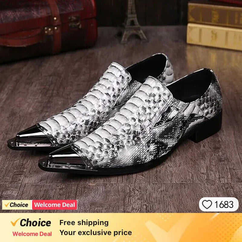 Men's Red Pointed Toe Crystal Leather Dress Shoes