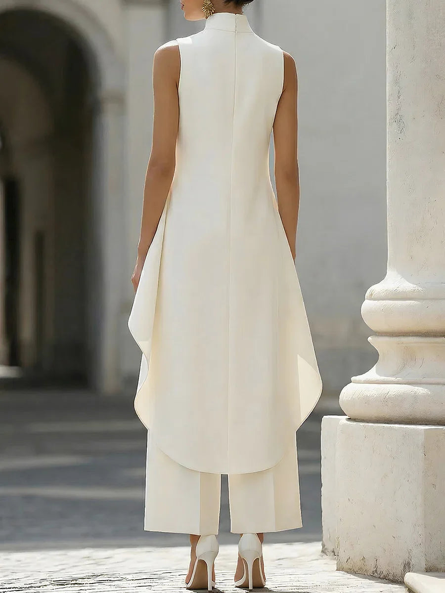 Sleeveless High Neck Asymmetrical Layered Wide Leg Jumpsuit for Women Elegant Formal Evening Wear
