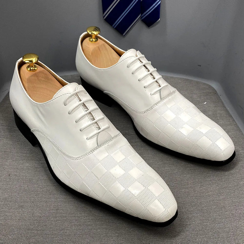 Men's White Leather Pointed-Toe Oxford Dress Shoes Sizes 6-13