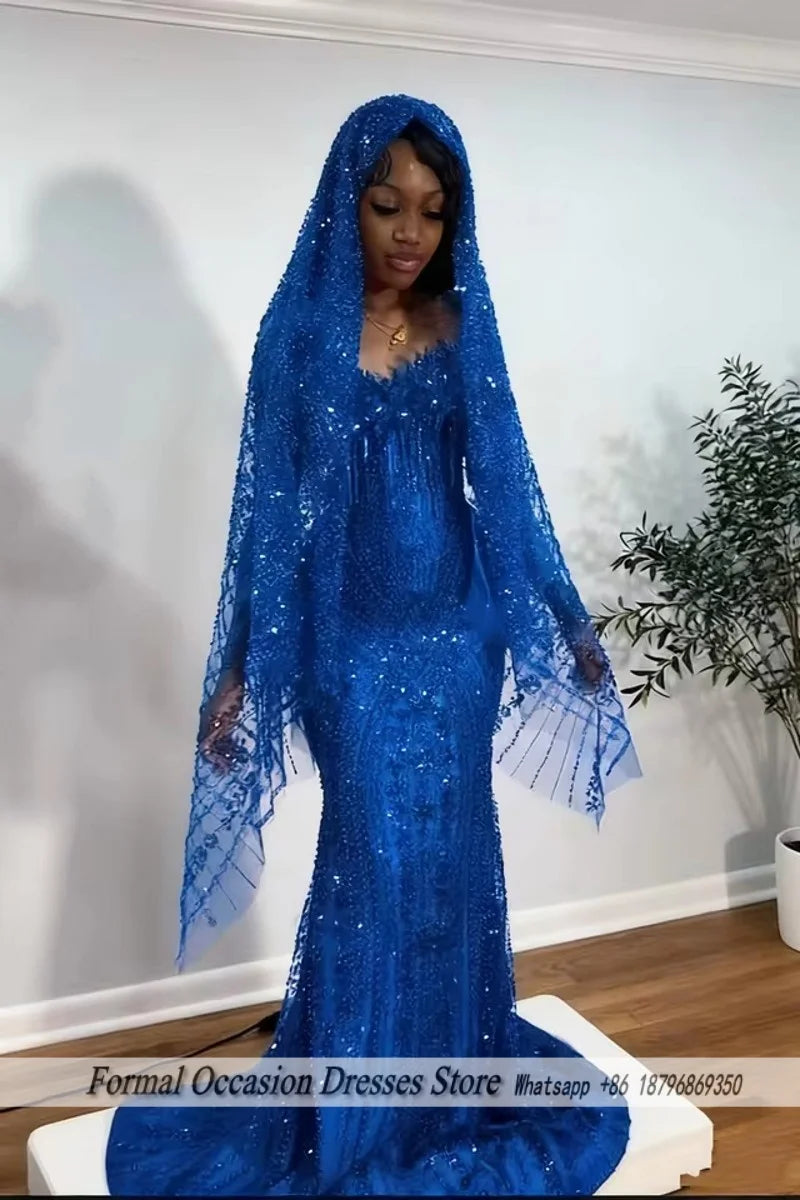 Women's Red Sequin Beading Sleeveless Prom Dress With Veil