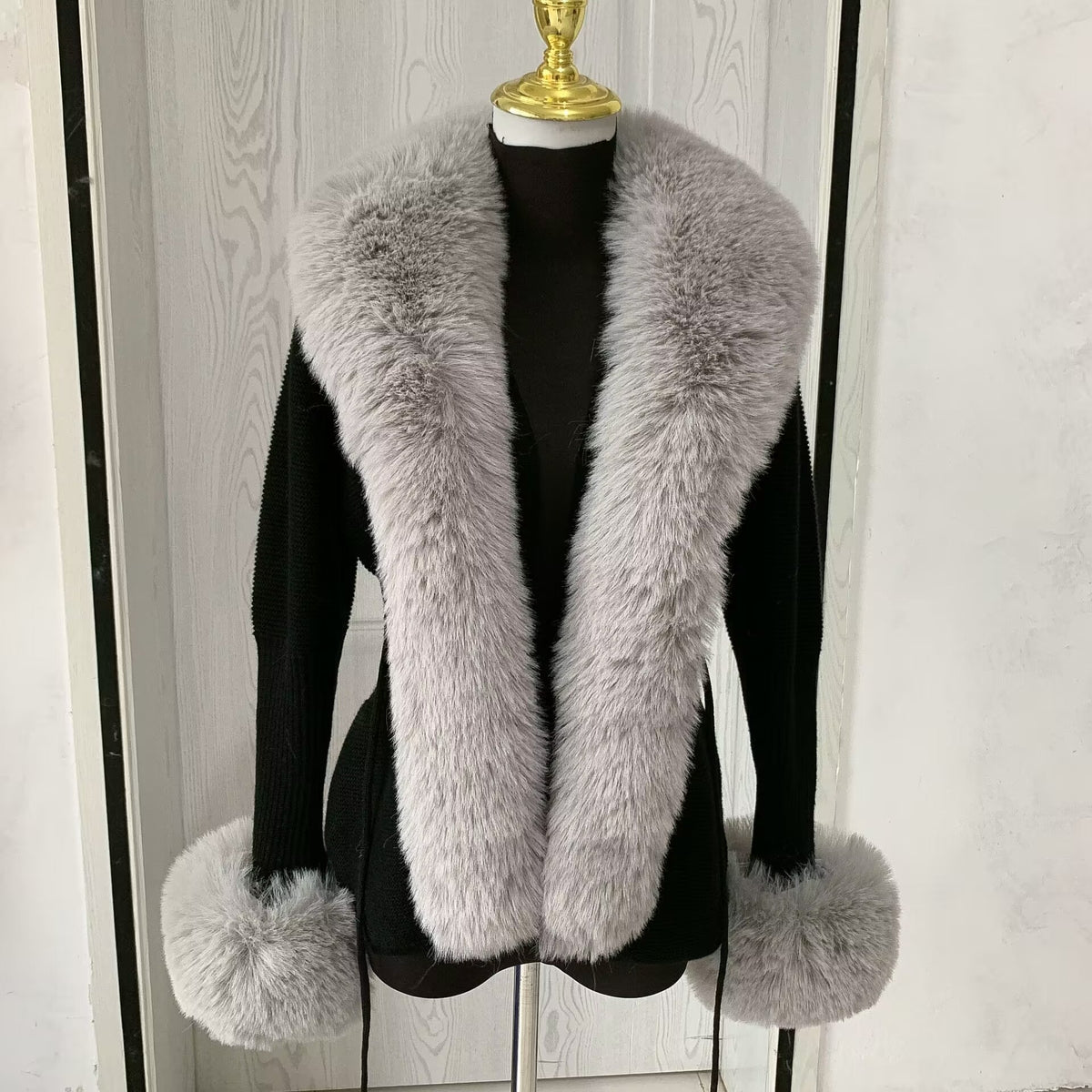 Women's Faux Fox-Fur Knit Cardigan, Autumn-Winter Fur Collar