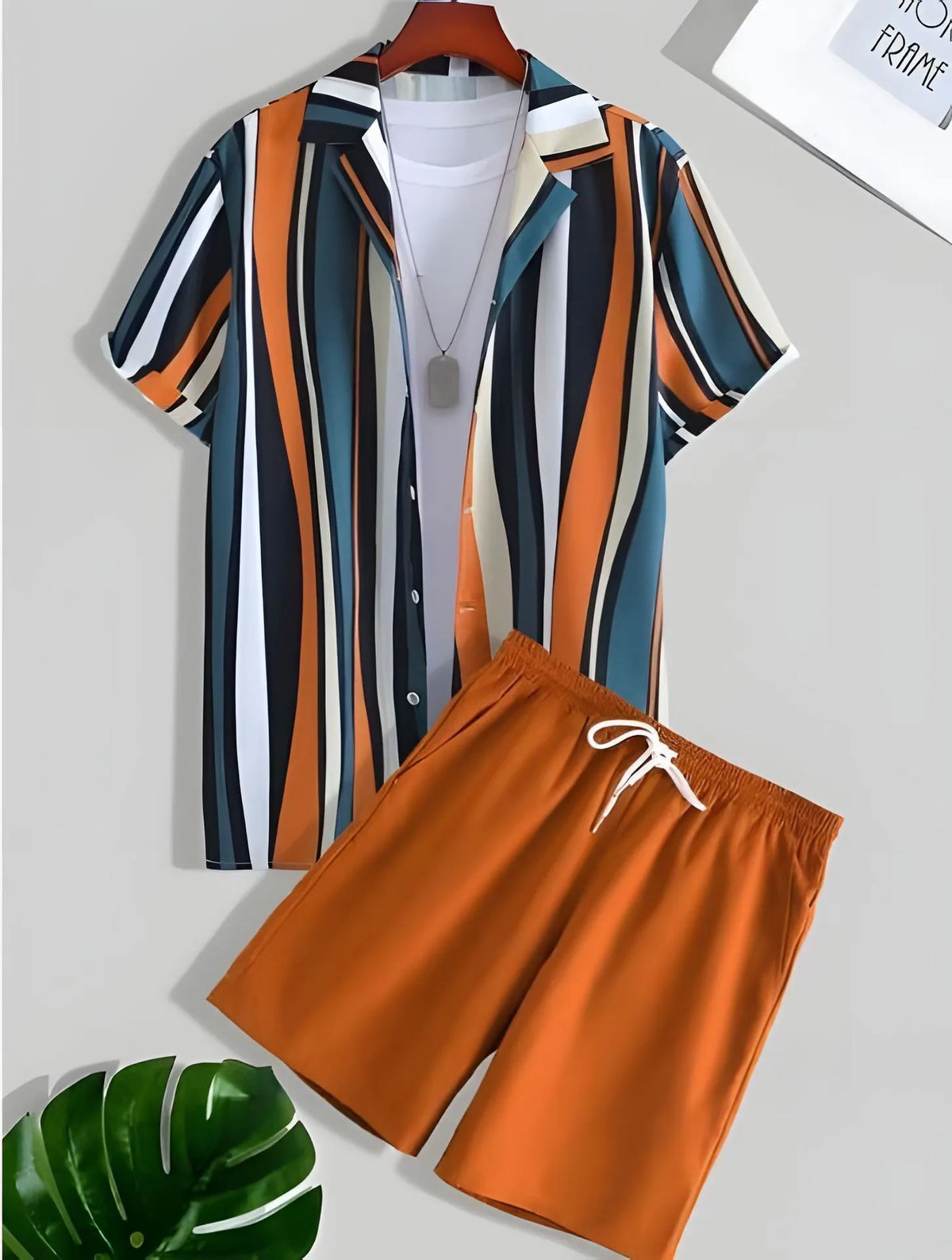 Men's Coconut Print Shirt and Shorts Two-Piece Set
