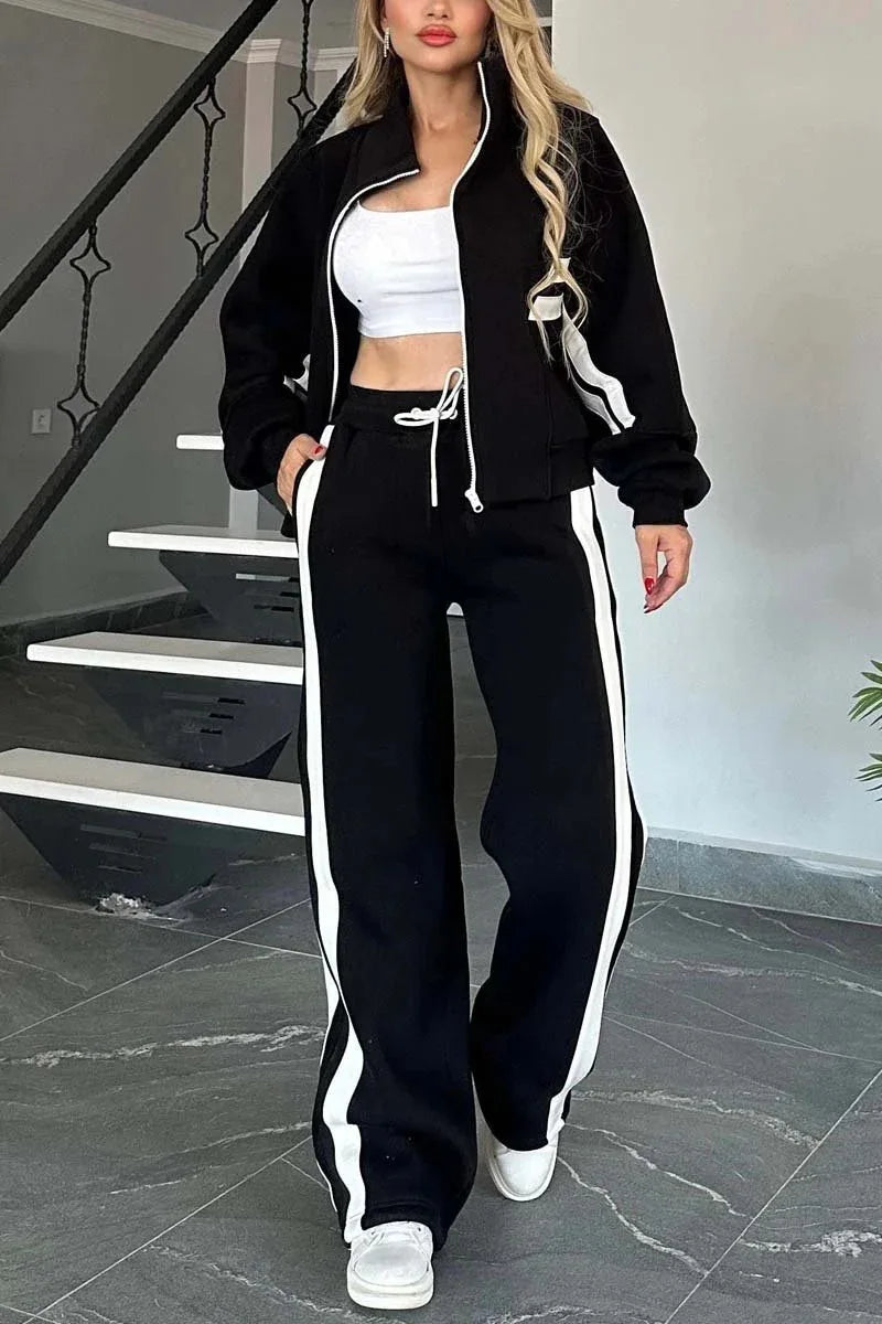 Women's Striped Zip Hoodie and Side-Stripe Pants Set