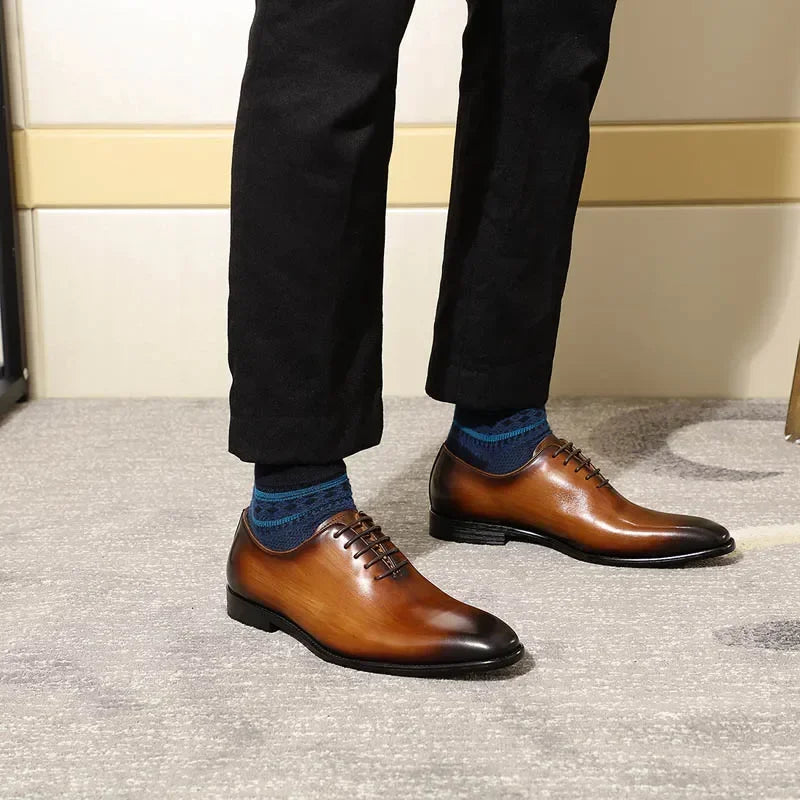 Men's Black Brown Genuine Leather Wholecut Oxford Dress Shoes