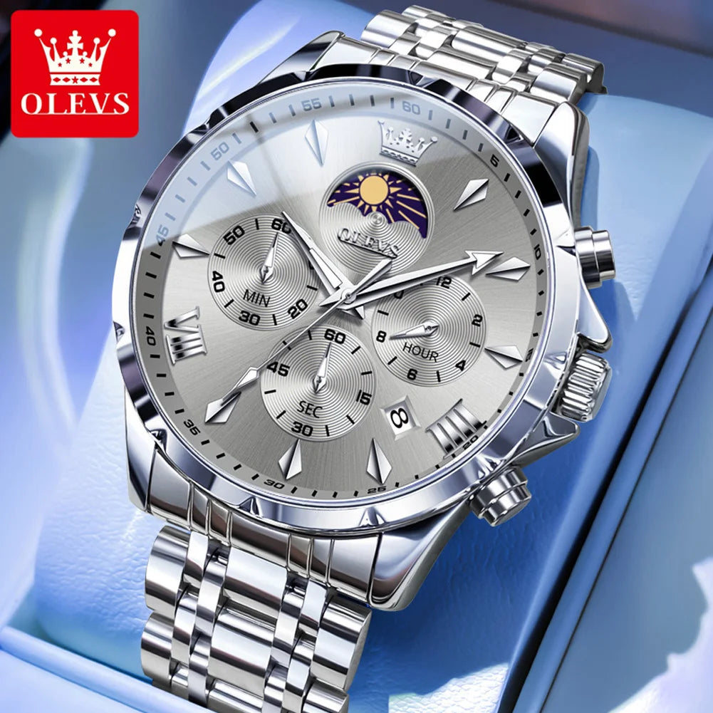 Men's Multifunction Chronograph Moon Phase Quartz Watch