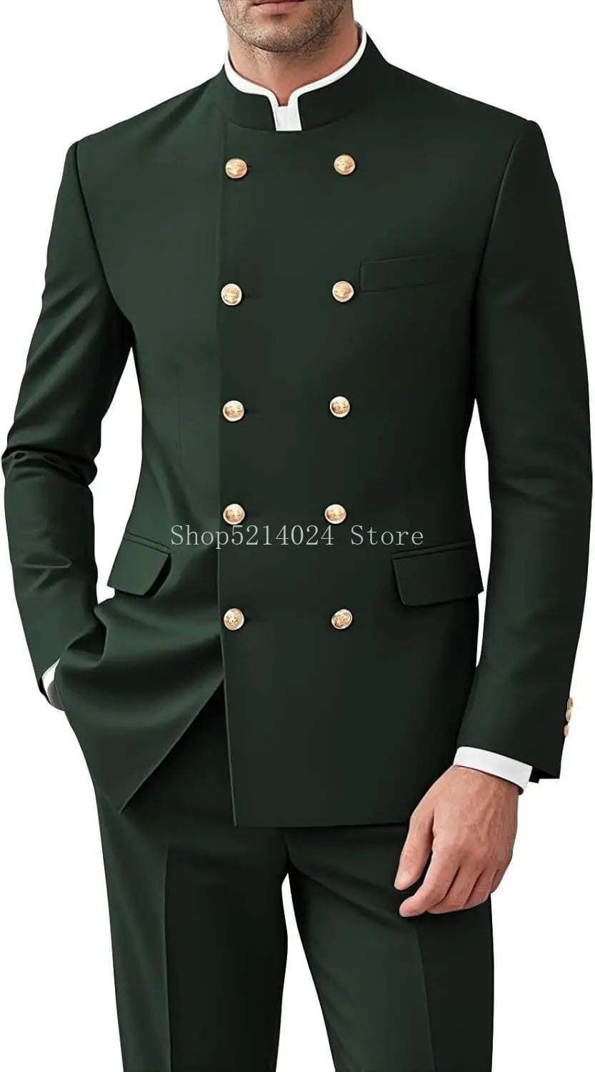 Men 2 Pieces  Suit for Men Gold Button Jacket Pant Set Traditional Wedding, Casual and Business
