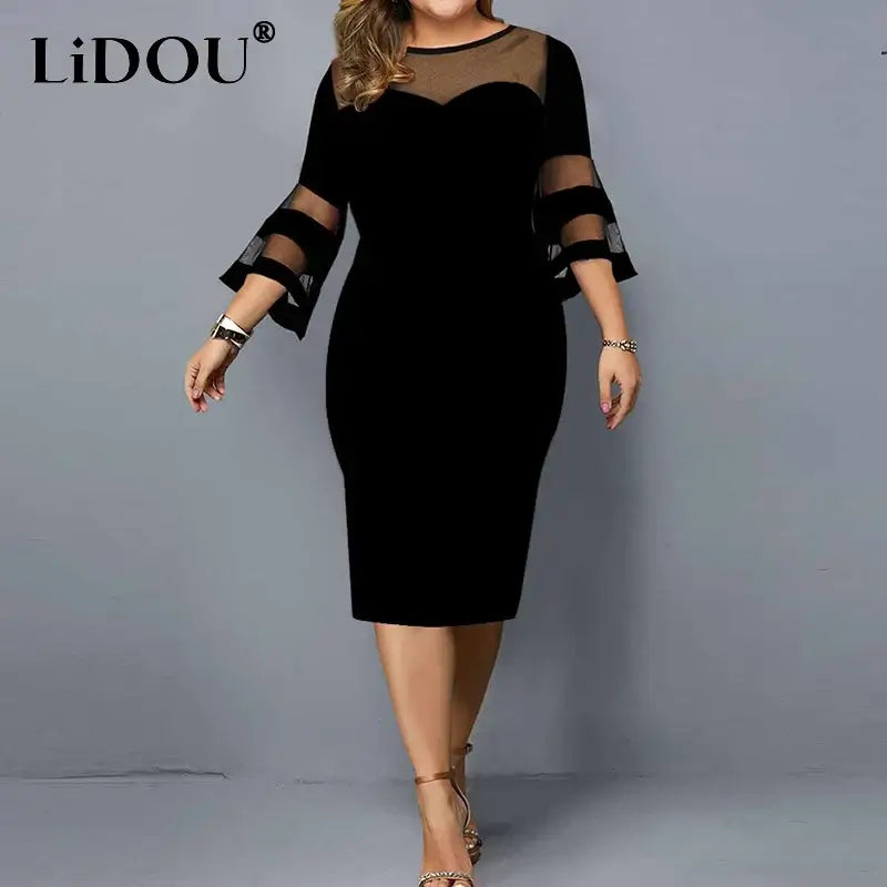 Women's Plus Size Lace Mesh Patchwork Bodycon Evening Dress