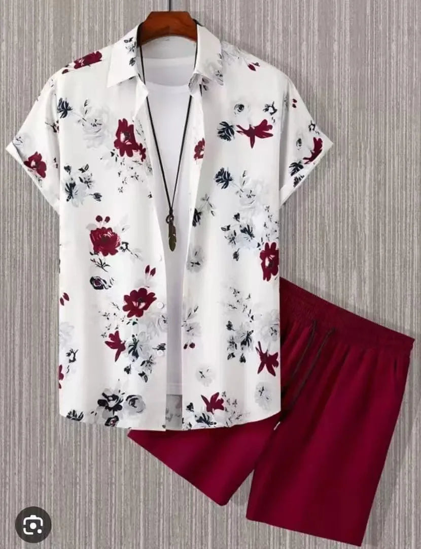 Men's Coconut Print Shirt and Shorts Two-Piece Set