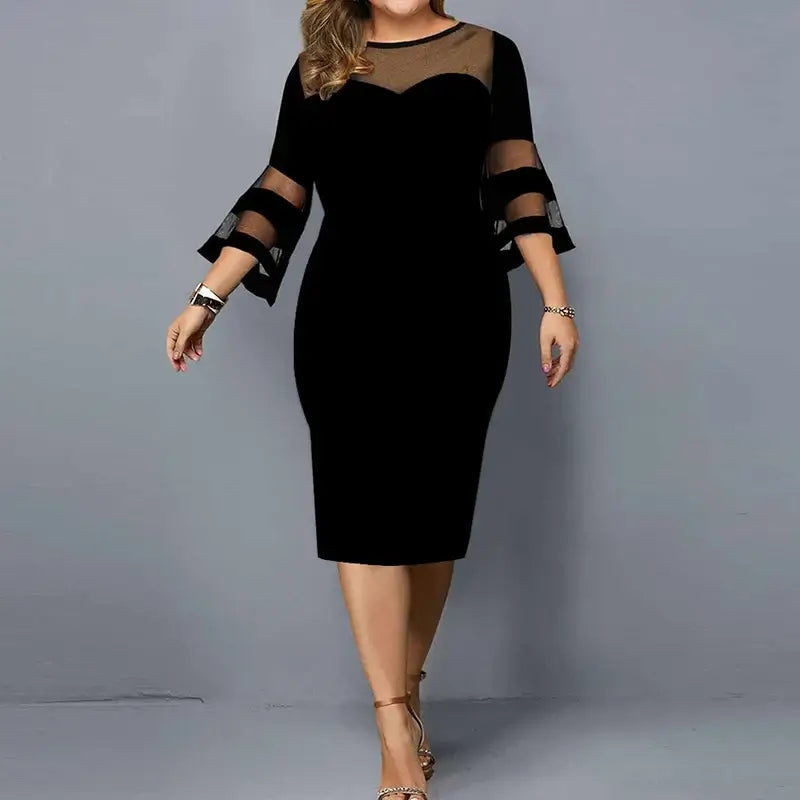 Women's Plus Size Lace Mesh Patchwork Bodycon Evening Dress