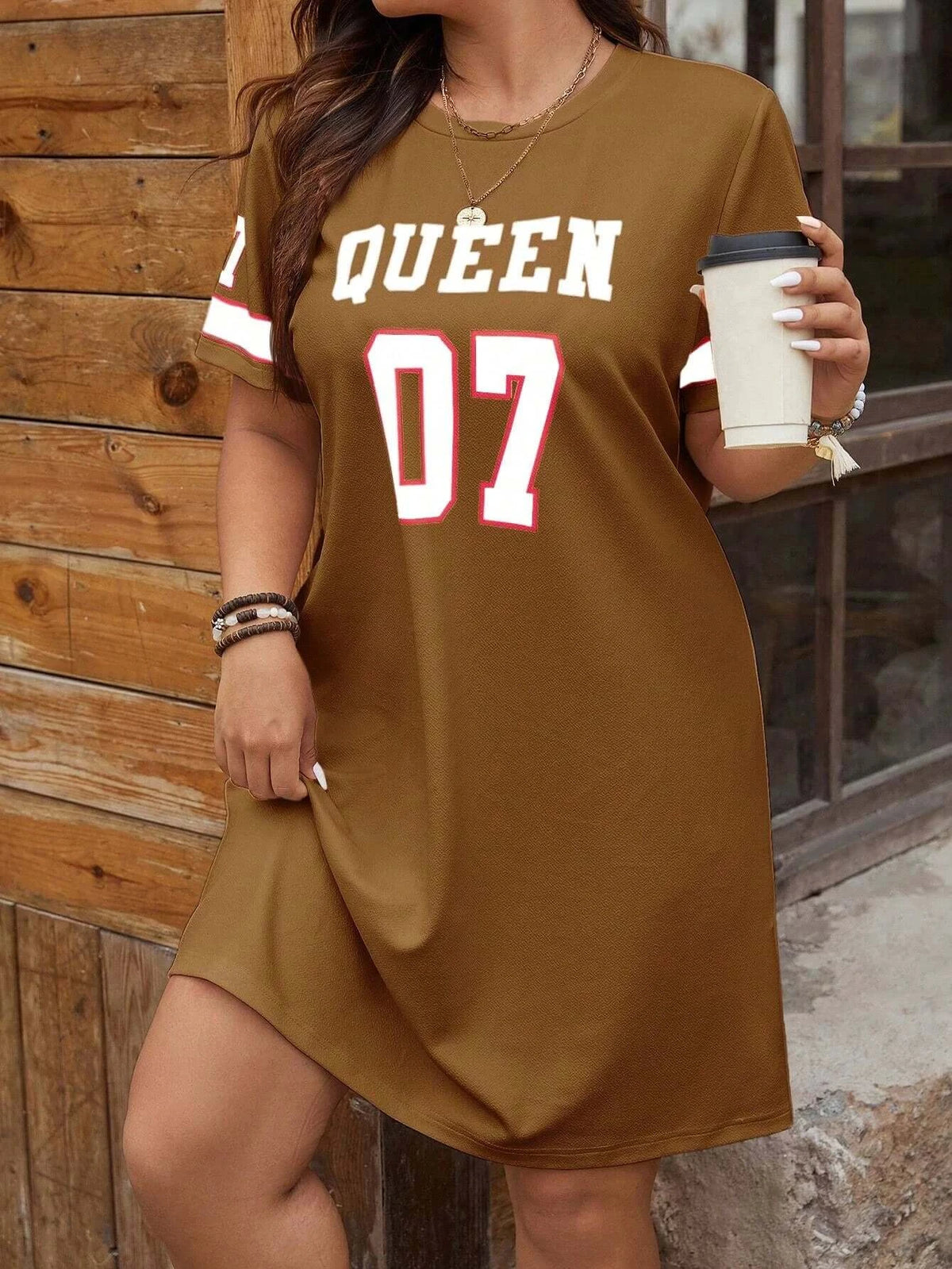 Women's Plus Size Letter Print Sporty Jersey Tennis Dress