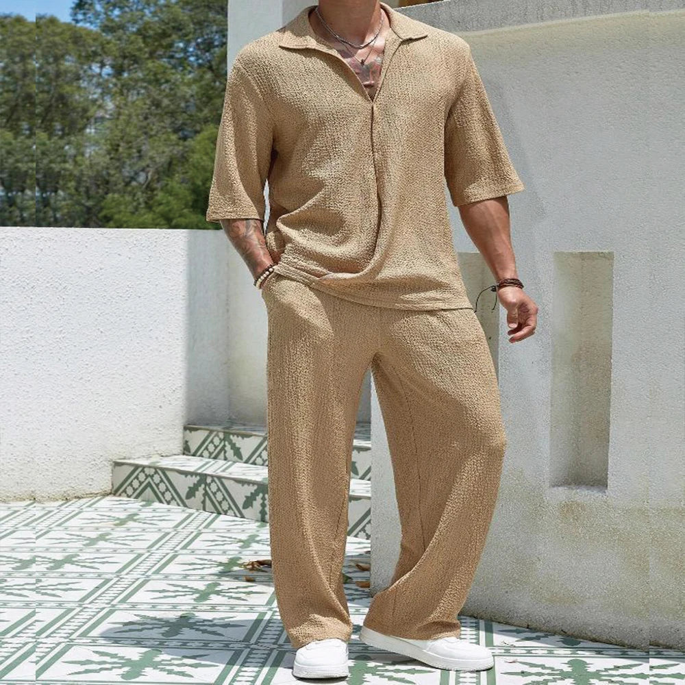 Men's Retro Half-Sleeve Shirt and Drawstring Pants Set