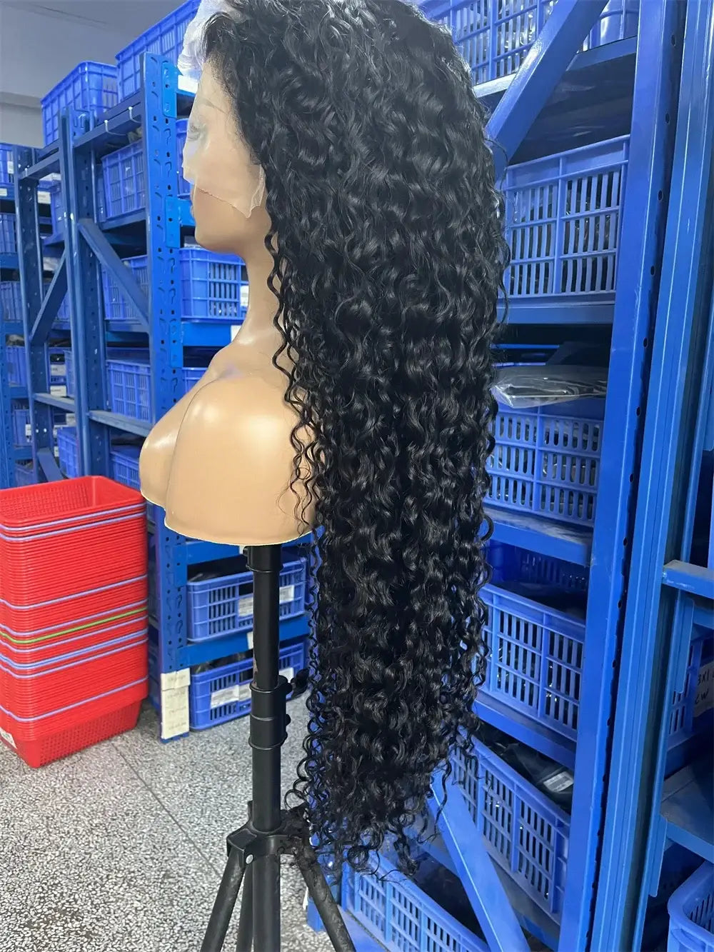 300% High Density Loose Deep Wave 40 46 50 Inch 13x6 13x4 HD Lace Frontal Human Hair Wig Brazilian 360 Full Curly Wigs For Women on mannequin.