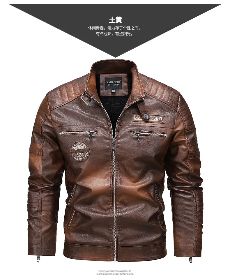 Men's Winter Motorcycle Leather Jacket