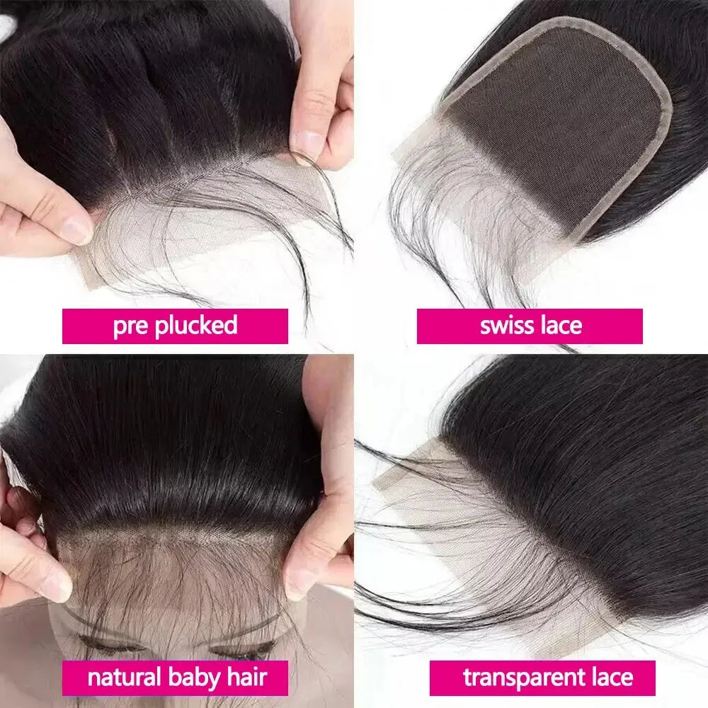 Frontal Only 13x6 Straight 13x6 13X4 HD Lace Frontal Brazilian Human Hair Preplucked 4x4 5x5 6x6 Transparent Lace 2x6 Hd Lace Closure Human Hair image showing pre-plucked and transparent lace features.
