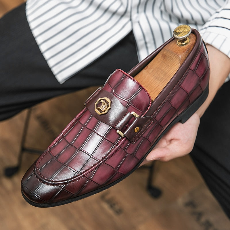 Men's Black Round Toe Slip-On Dress Loafers