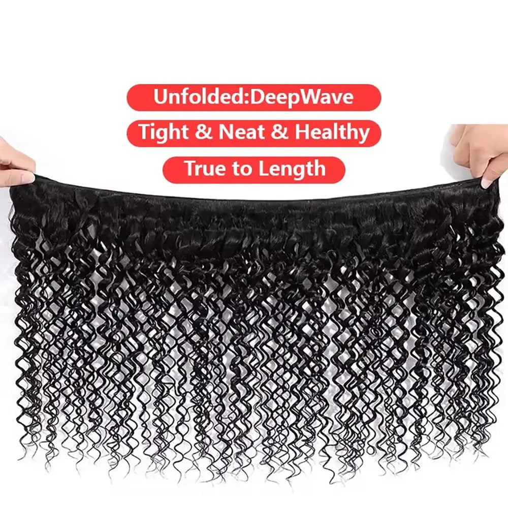 40 Inch Deep Wave Brazilian Human Hair Bundles 3/4 PCS Natural Black Unprocessed Remy Hair Extensions Weave Bundles Soft Silky