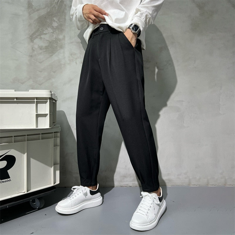 Men's Solid Ankle-Zip Straight Business Dress Pants