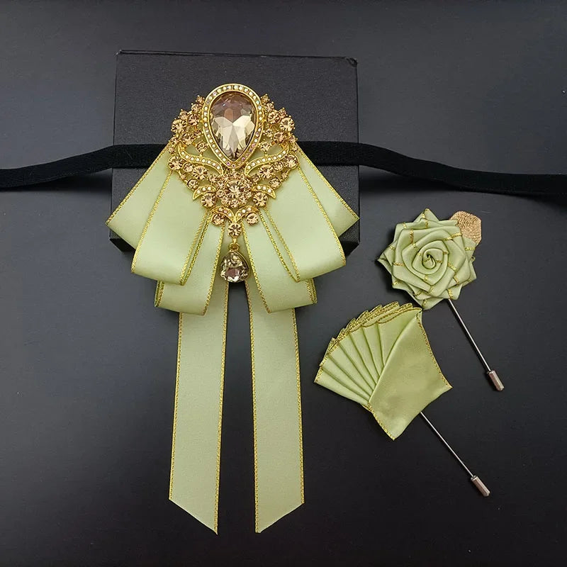 Men's Women's Wedding Bow Tie Brooch Flower Corsage 3-Piece Set