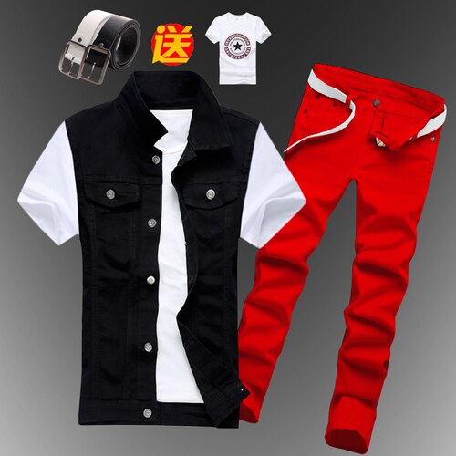 Men's Slim Fit Sleeveless Denim Vest and Jeans Two-Piece Set