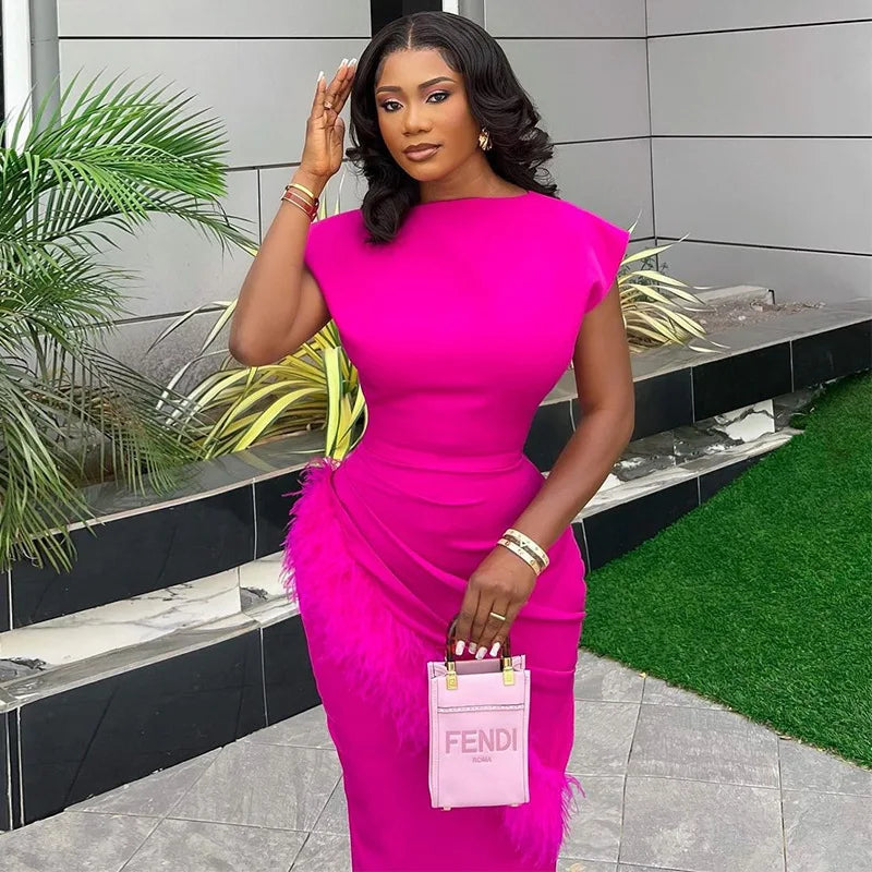 Women's O-Neck Wrap Sheath Dress, Ankle-Length Office Vestido
