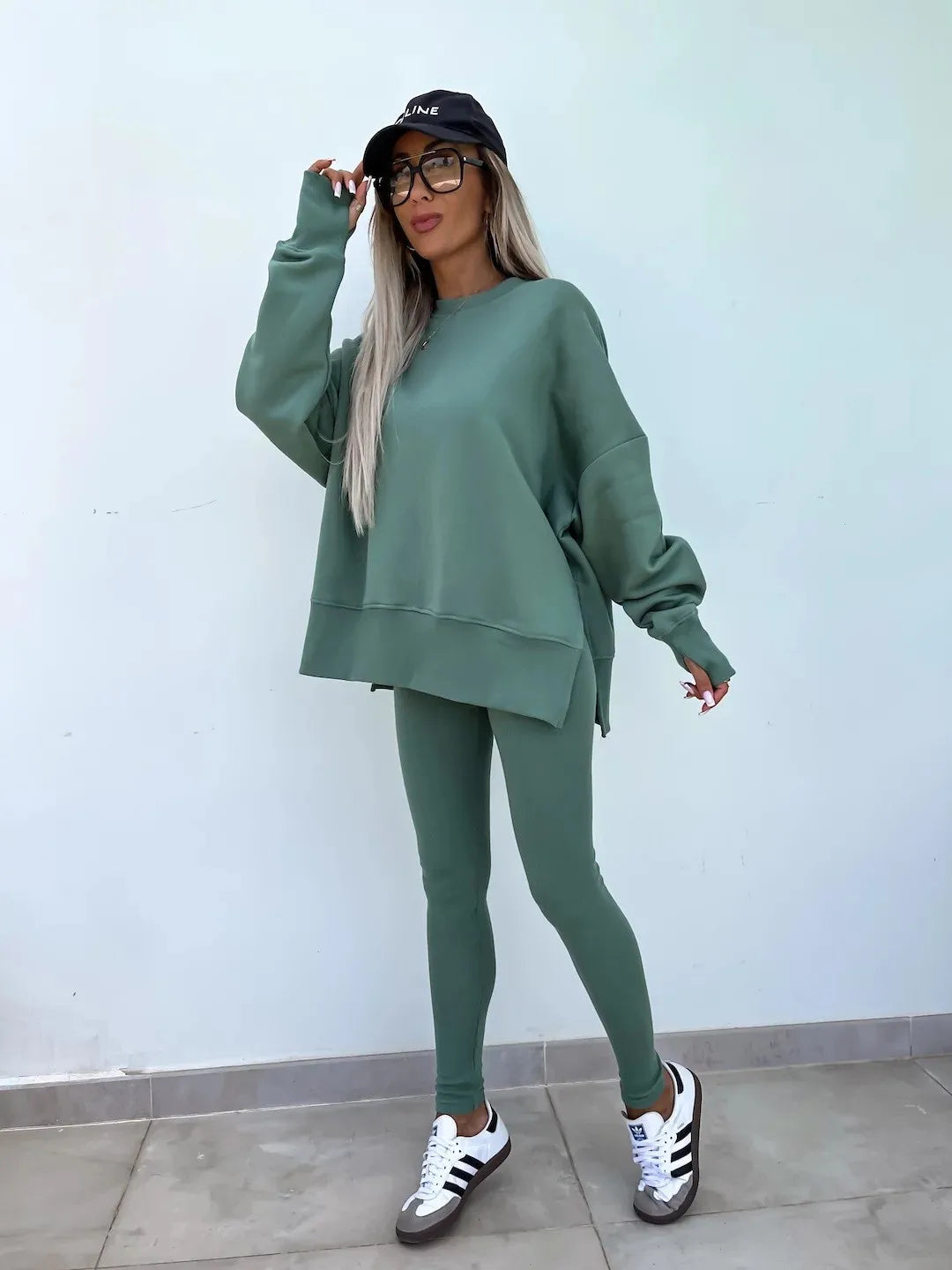Women's Loose Shirt and Tight Pants Two-Piece Set