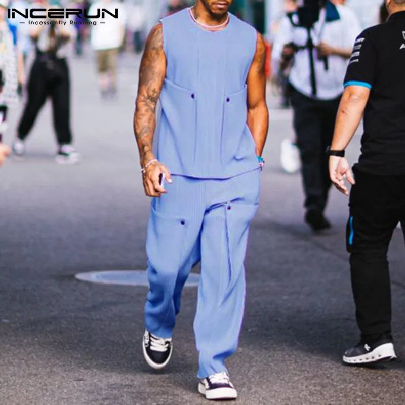 Men's Solid O-Neck Tank and Pants 2-Piece Summer Set